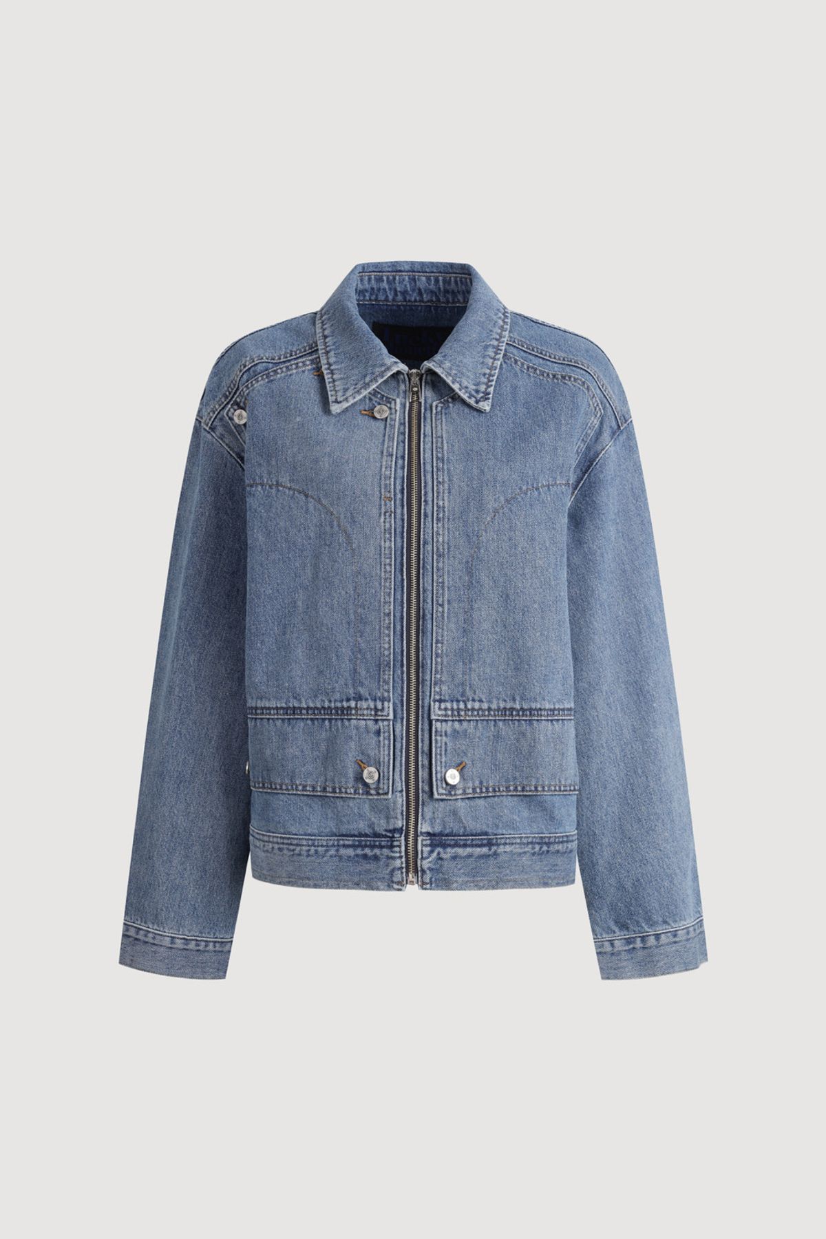 럭키슈에뜨(LUCKY CHOUETTE) Front Detail Denim Collar Jacket (blue) LFPDM25300BUX