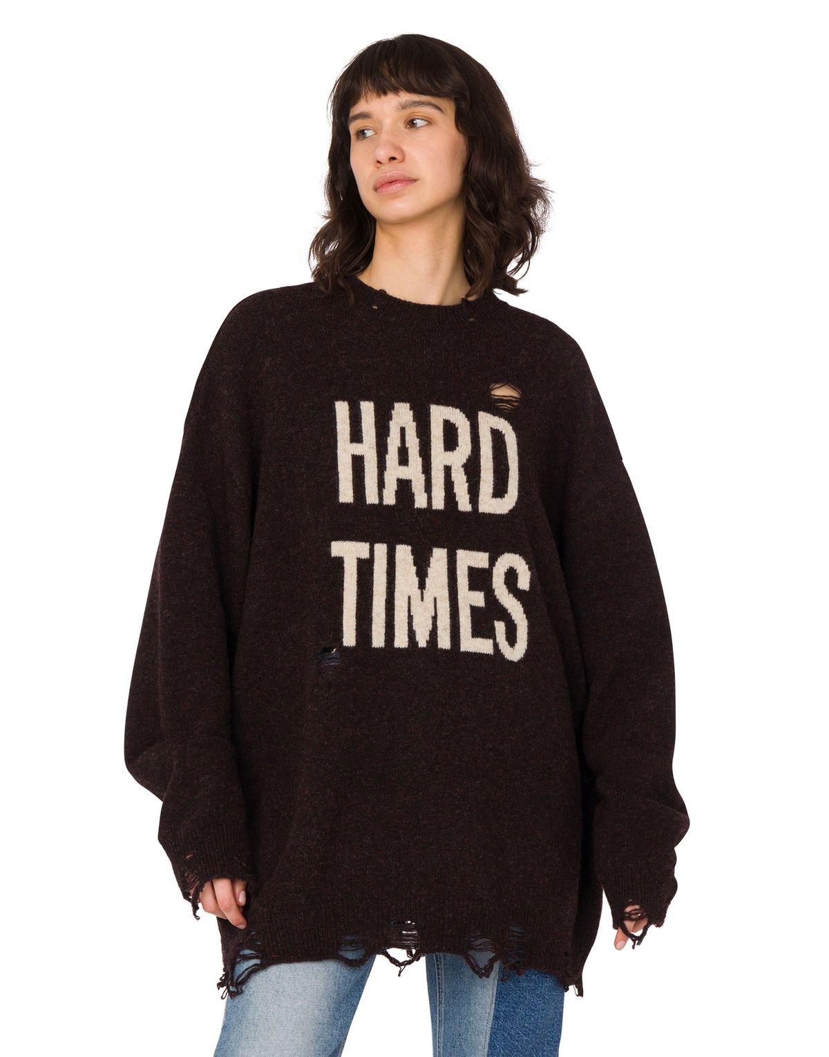 모스키노(MOSCHINO) 셔틀랜드 울 Hard Times 니트 다크브라운