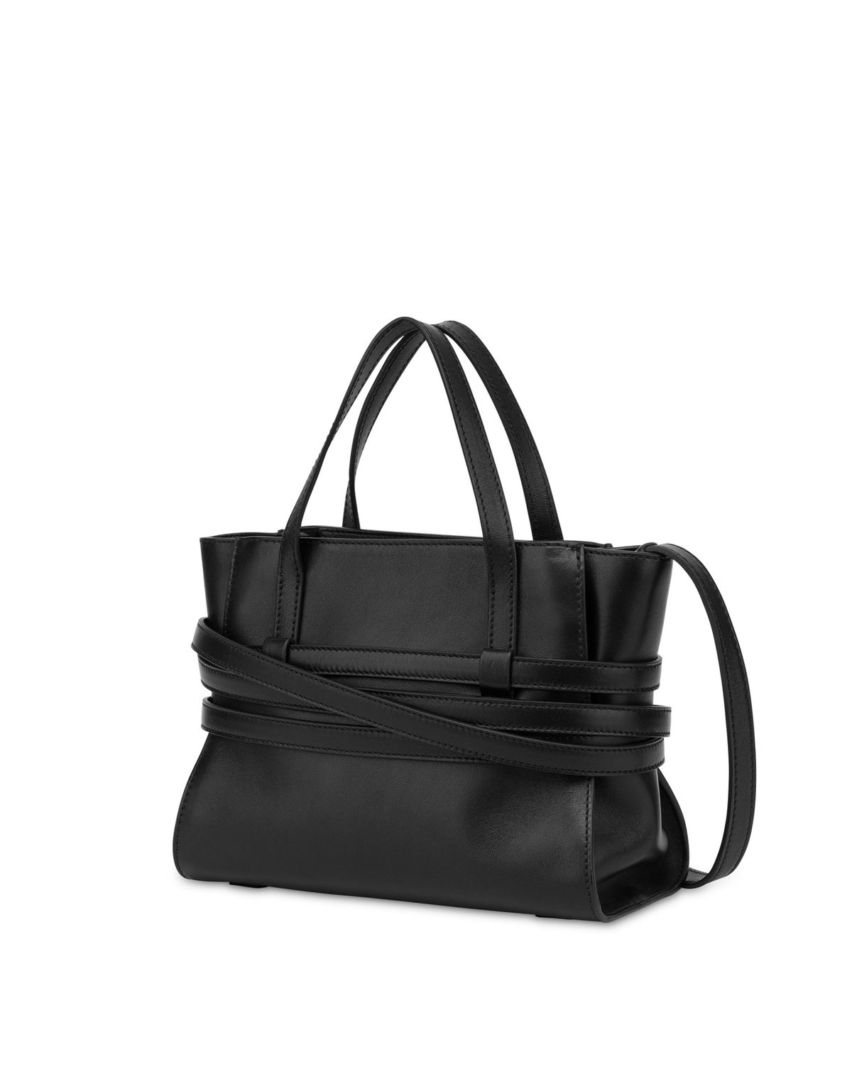 모스키노(MOSCHINO) 타이 미 소프트레더 스몰 쇼핑백 BLACK
