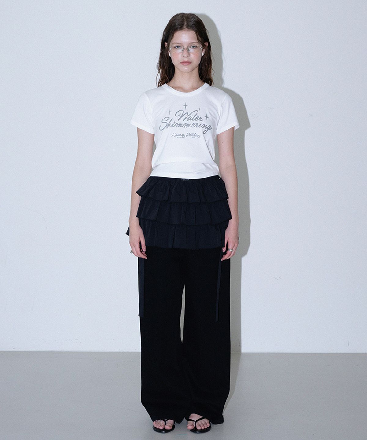 하우스 오브 폰드(HOUSE OF POND) Glitter Logo Span T Shirt_Ivory