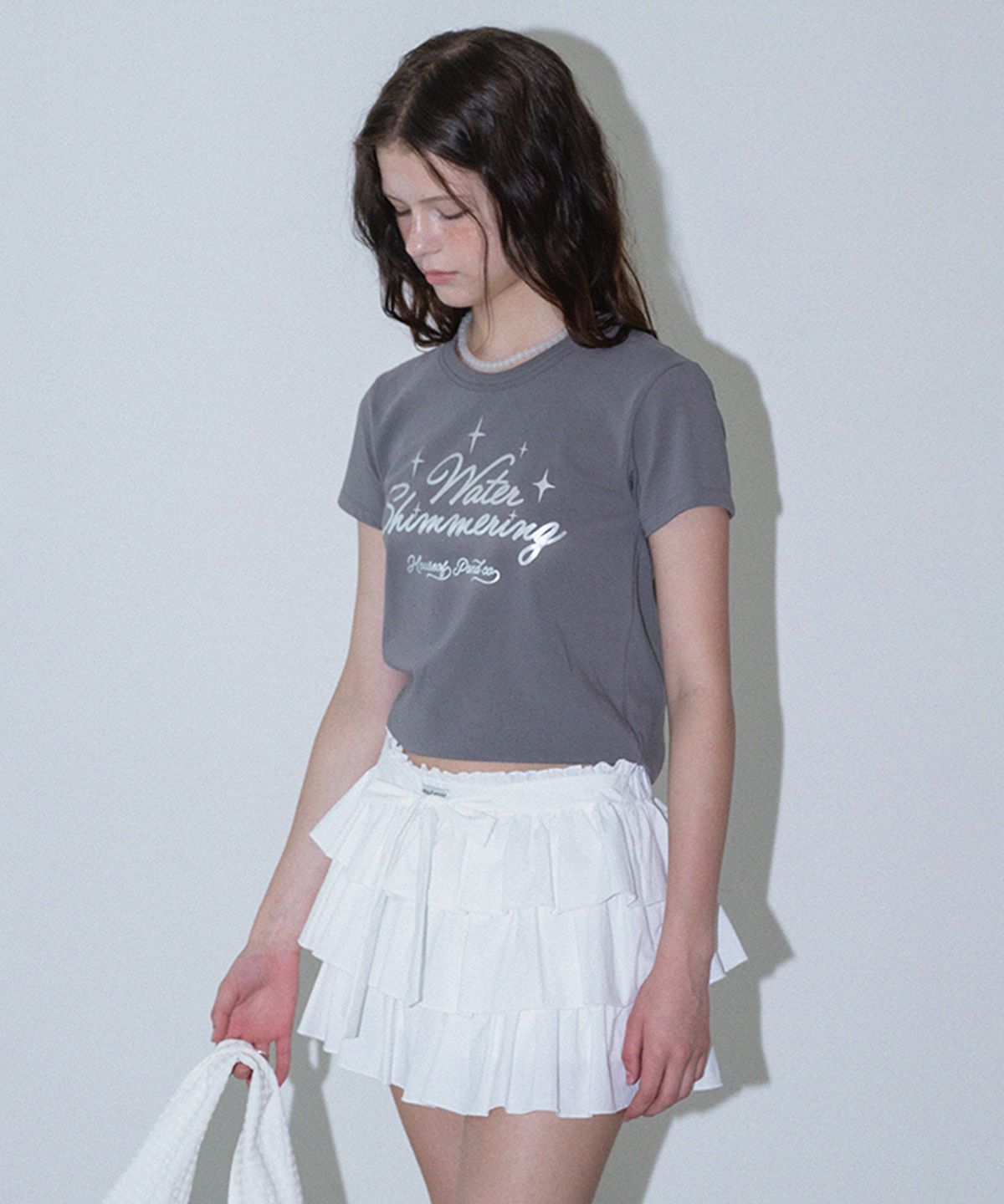 하우스 오브 폰드(HOUSE OF POND) Glitter Logo Span T Shirt_Grey