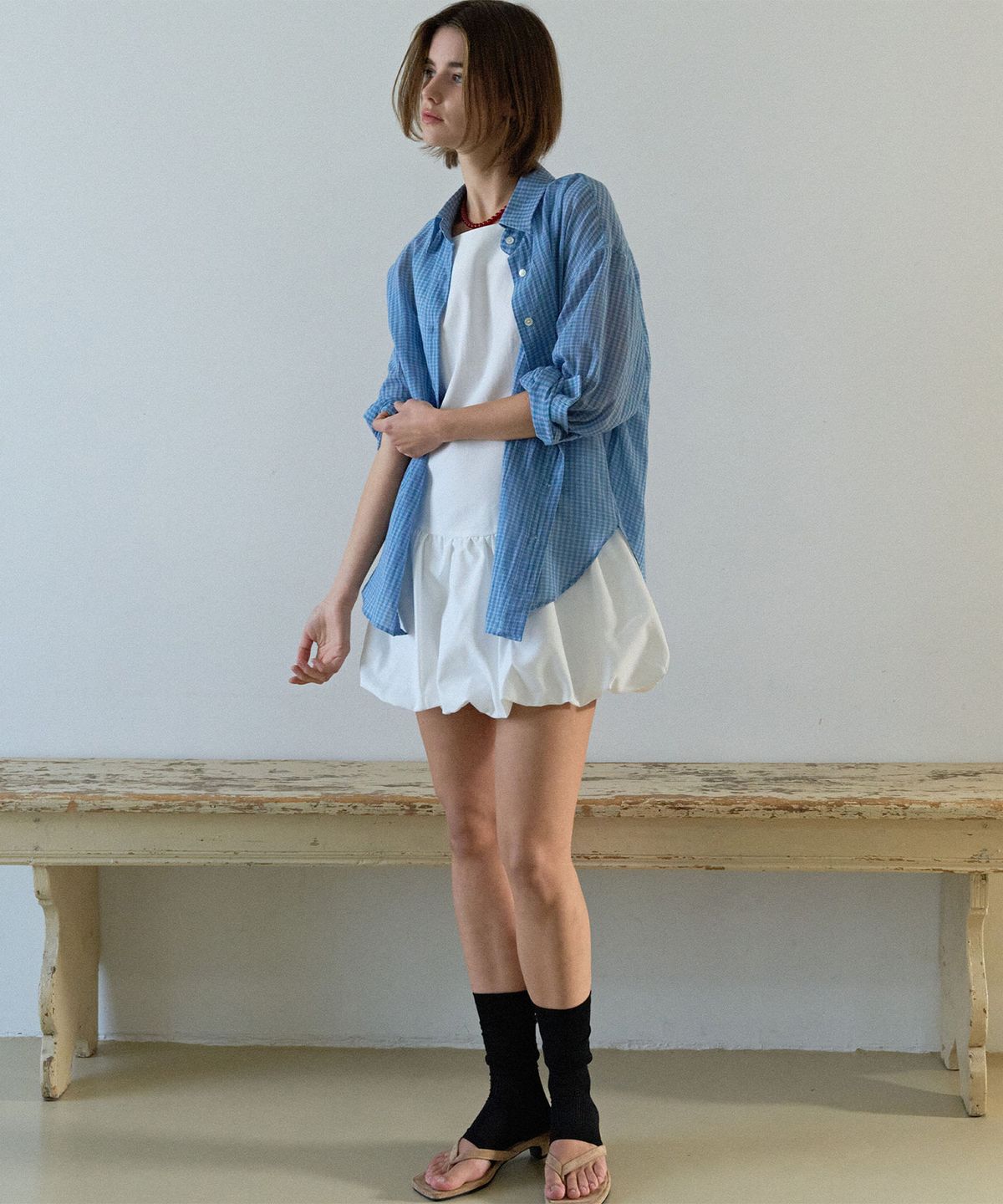 하우스 오브 폰드(HOUSE OF POND) Volume Tencel Mini Dress_Ivory