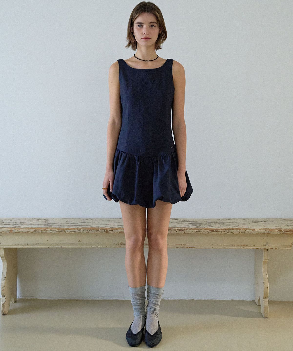 하우스 오브 폰드(HOUSE OF POND) Volume Tencel Mini Dress_Navy