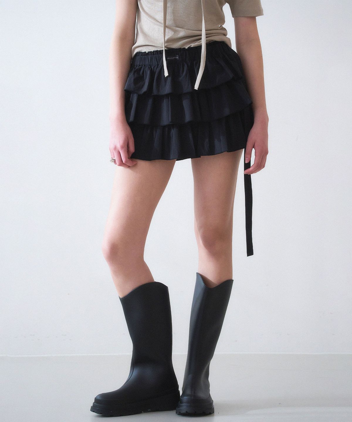 하우스 오브 폰드(HOUSE OF POND) Volume Ruffled Cotton Skirt_Black