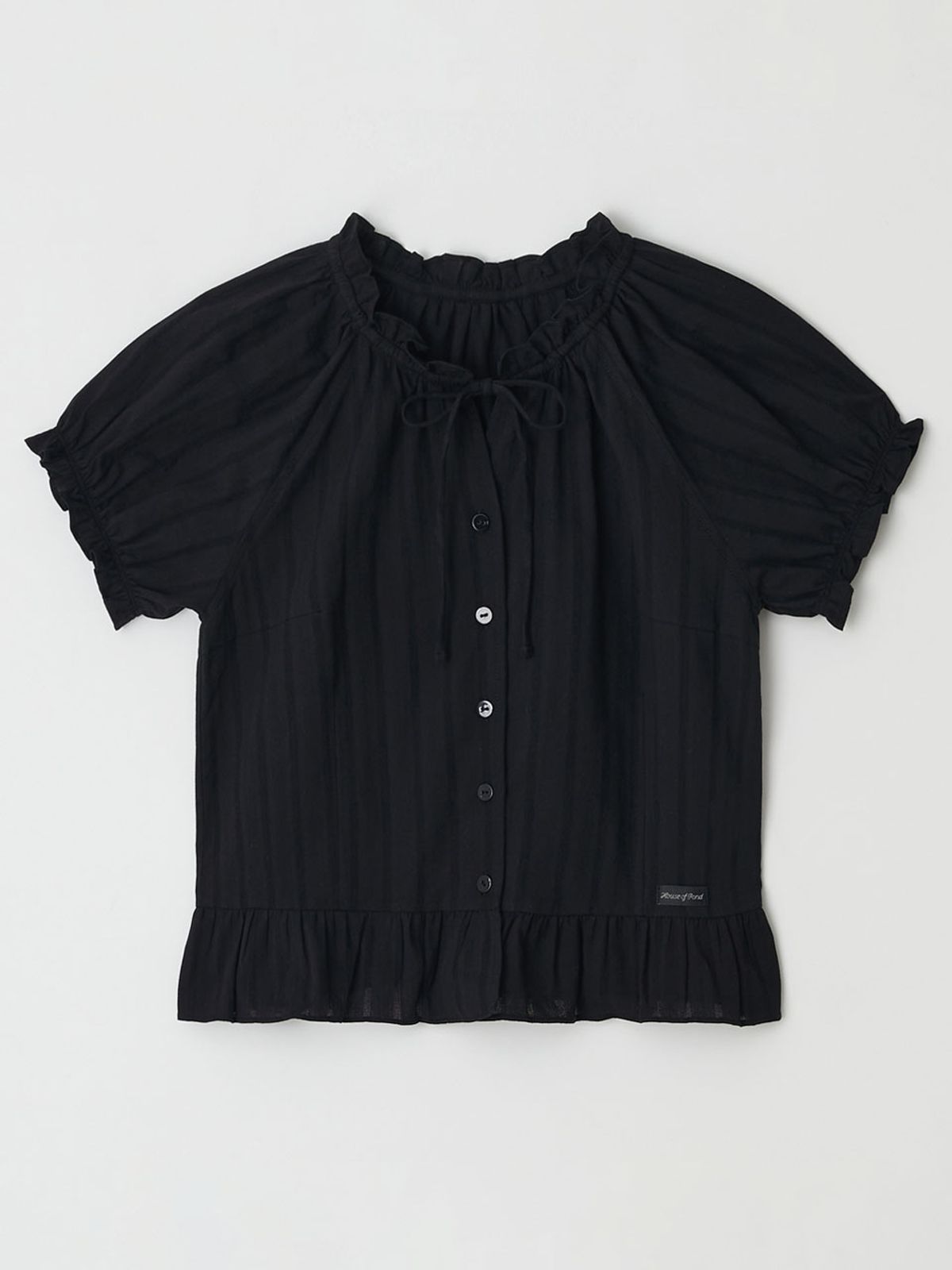 하우스 오브 폰드(HOUSE OF POND) Ruffle Draw String Half Blouse_Black