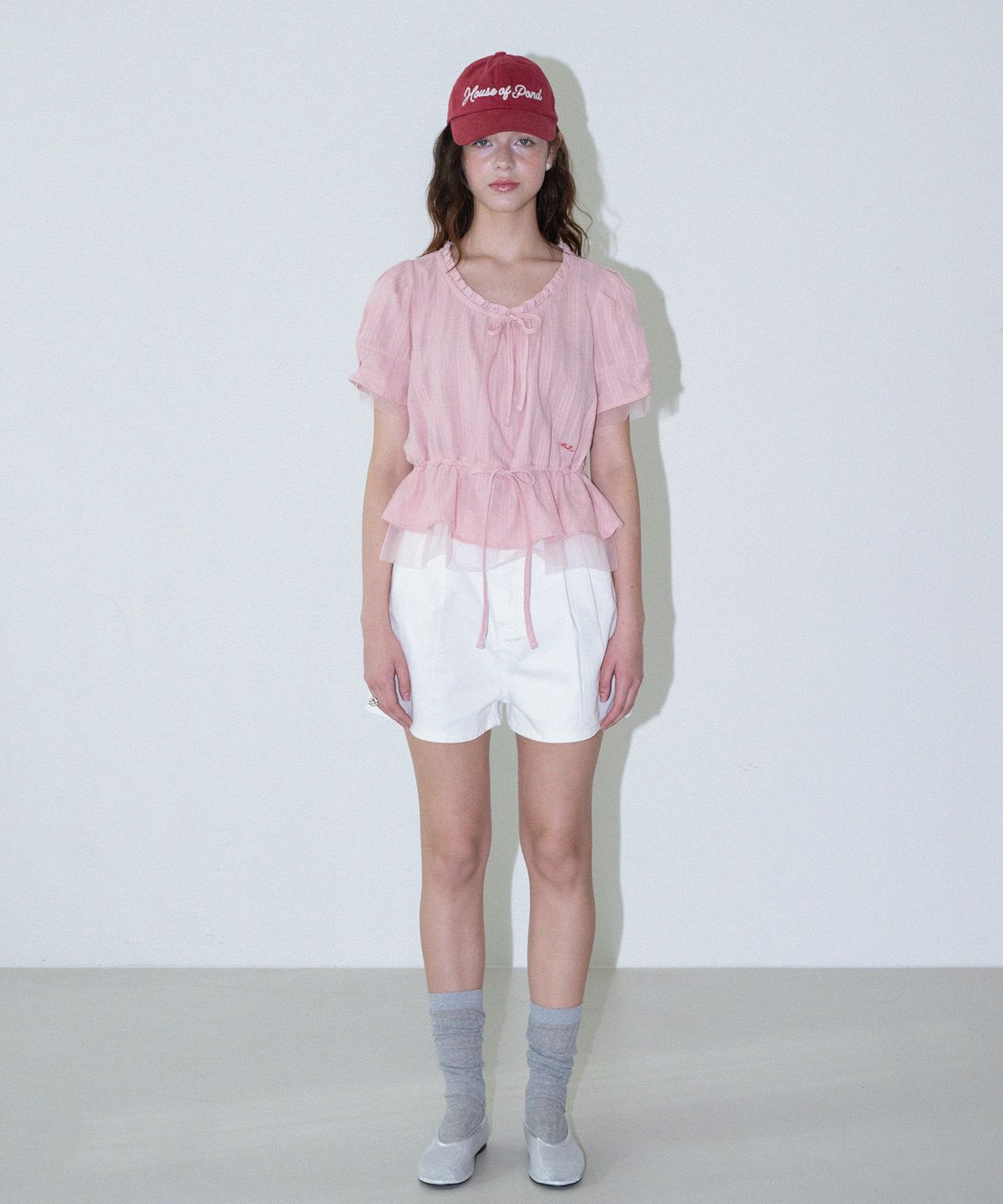 하우스 오브 폰드(HOUSE OF POND) Sheer Layered String Half Blouse_Pink