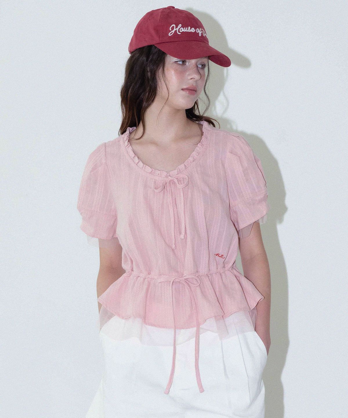 하우스 오브 폰드(HOUSE OF POND) Sheer Layered String Half Blouse_Pink