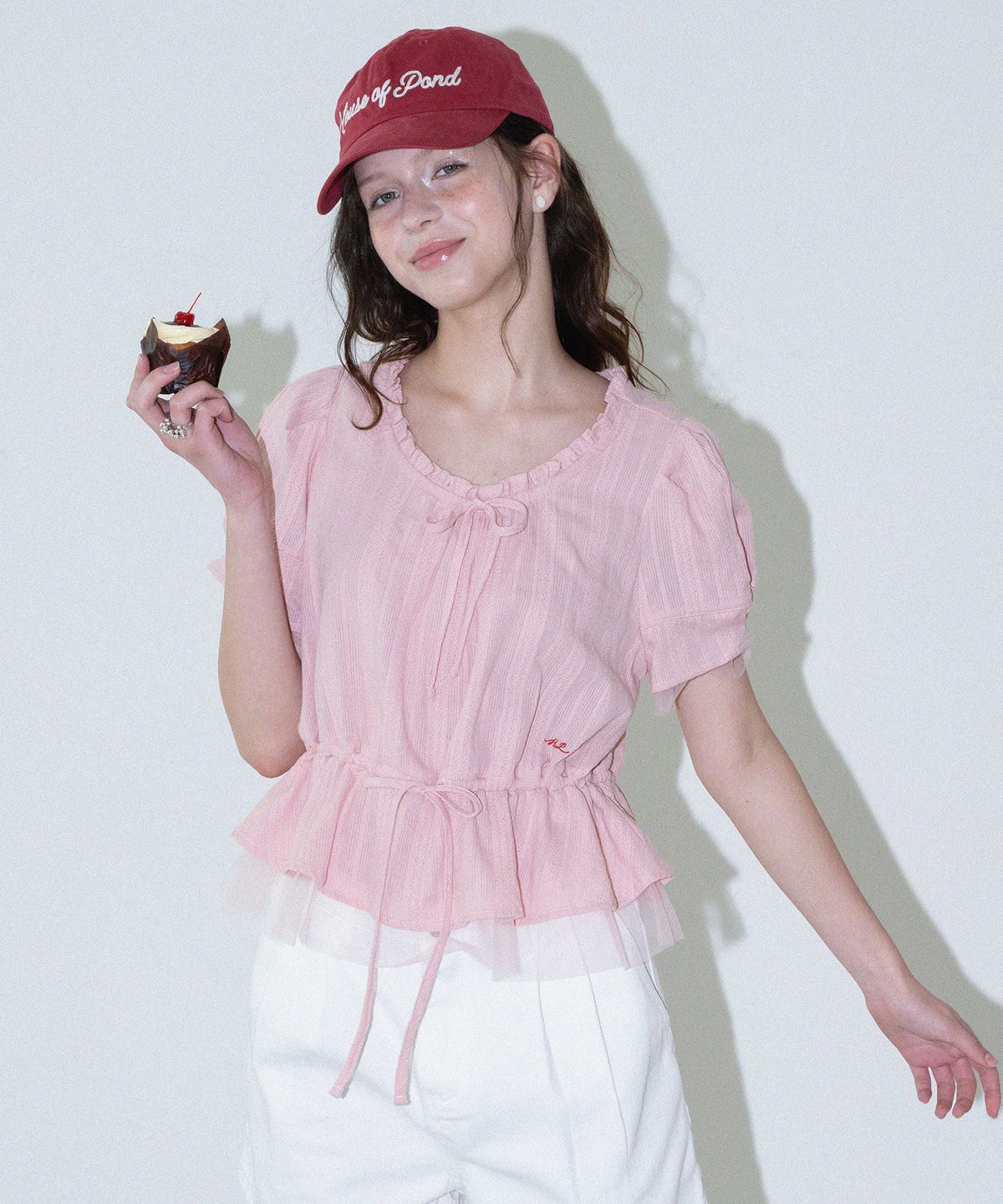 하우스 오브 폰드(HOUSE OF POND) Sheer Layered String Half Blouse_Pink