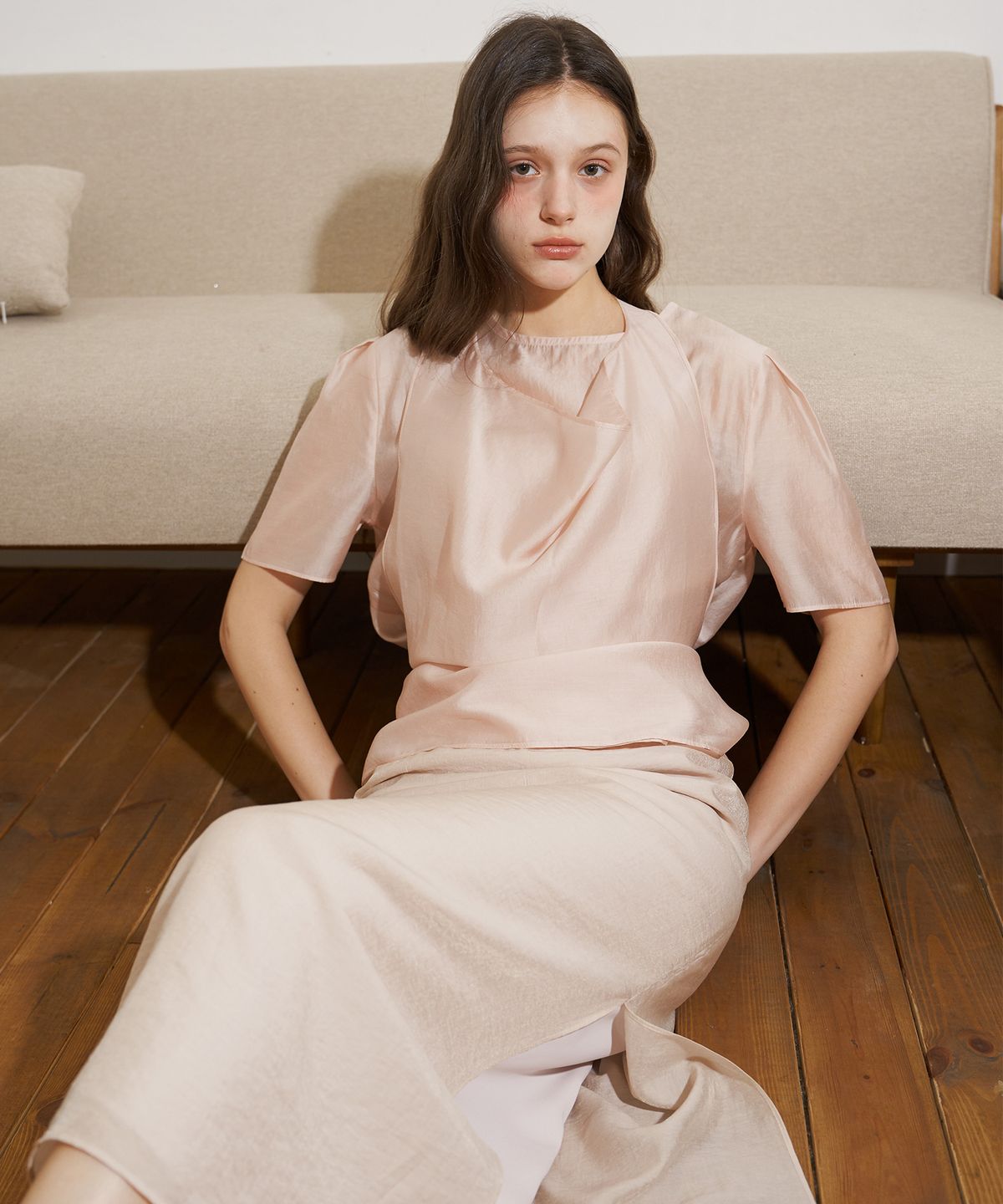 플로브(FLOVE) DRAPING SHEER SET UP BLOUSE (PK)