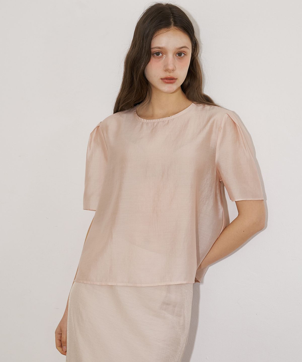 플로브(FLOVE) DRAPING SHEER SET UP BLOUSE (PK)