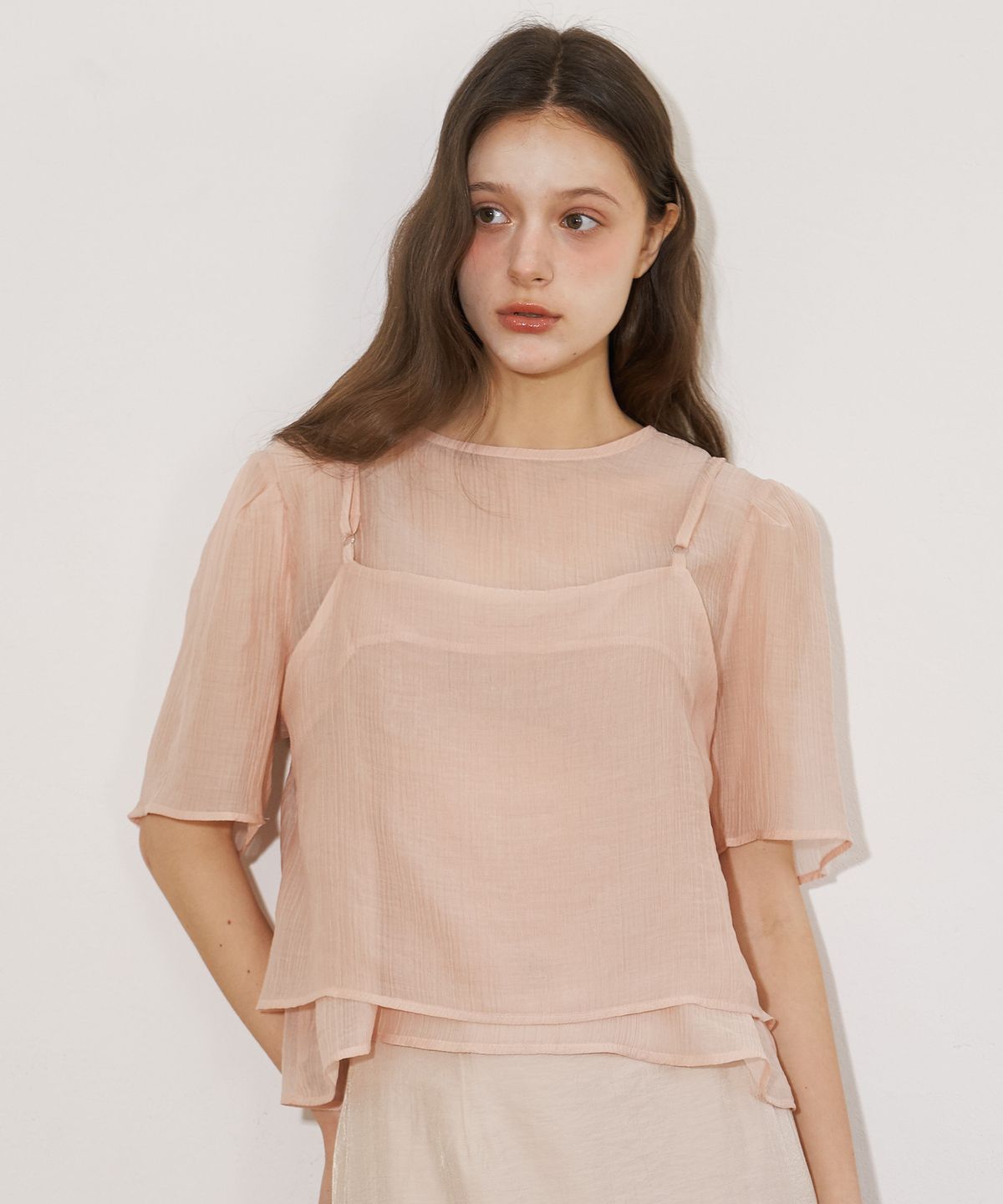 플로브(FLOVE) SHEER SET UP BLOUSE (PK)