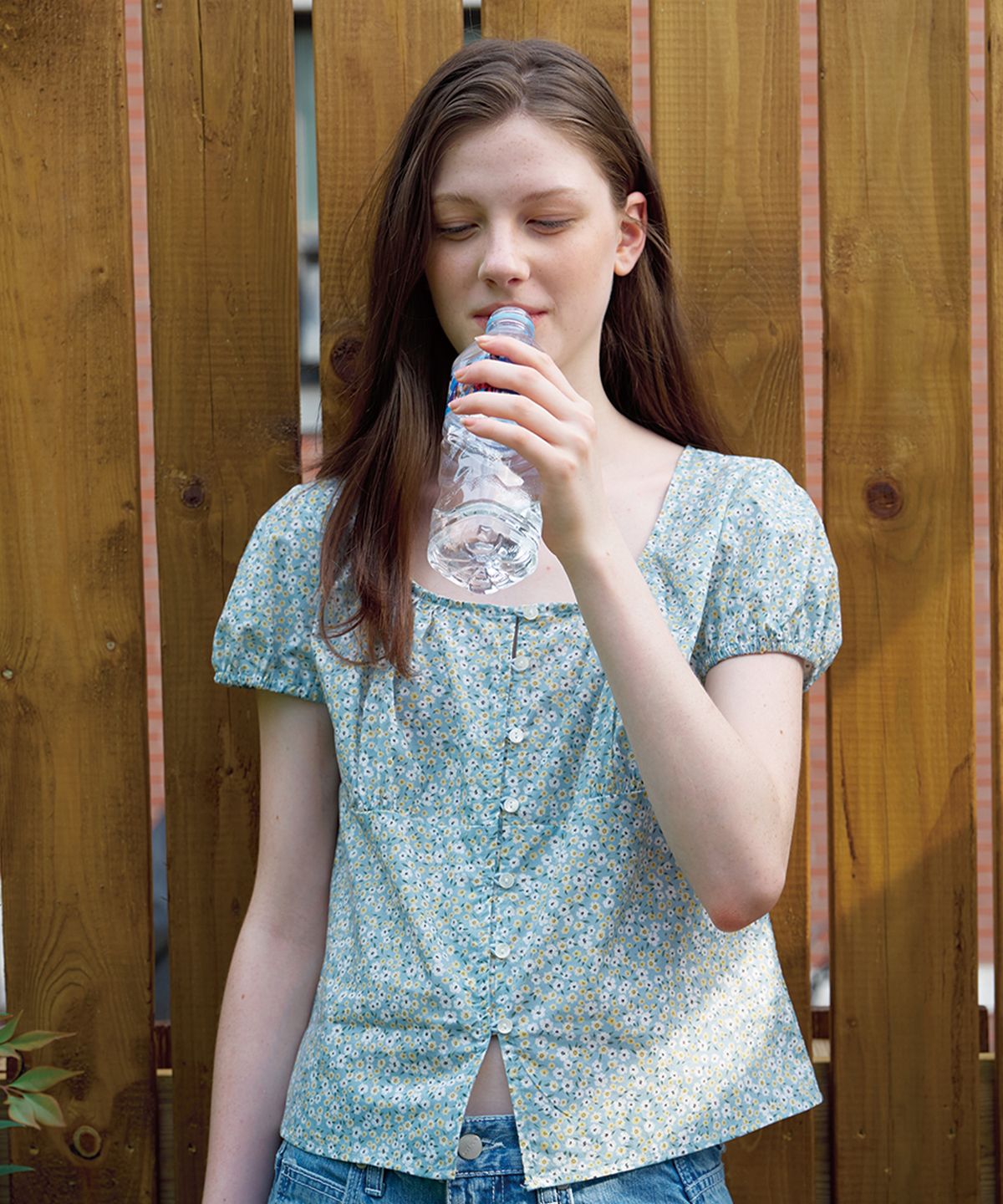 벗튼(BUT'TON) Flower Puff Sleeve Blouse (Green)