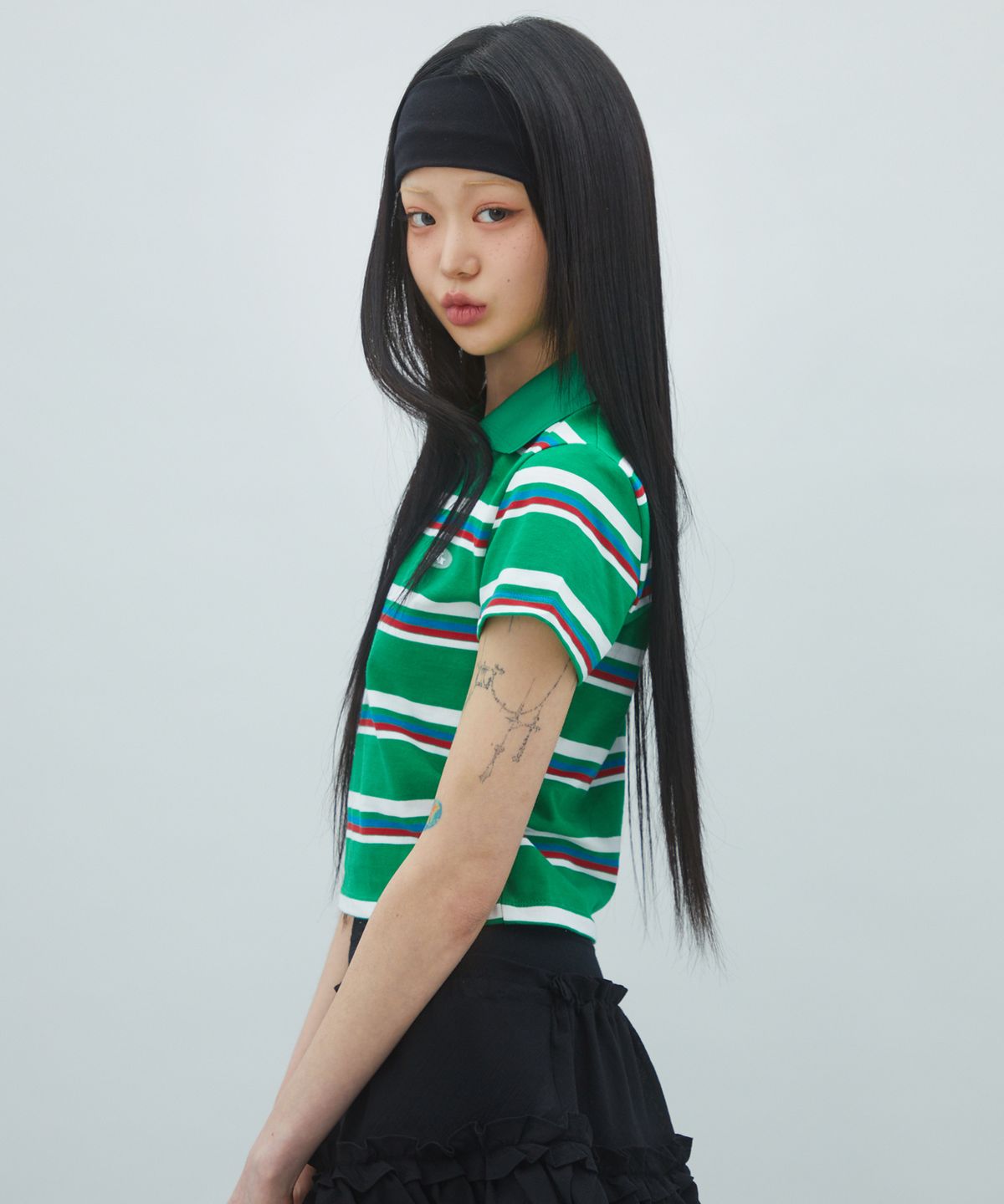 라라폭스(LALAFOX) STRIPED COLLAR T-SHIRT 스트라이프 카라 티셔츠 GREEN BR2CH002
