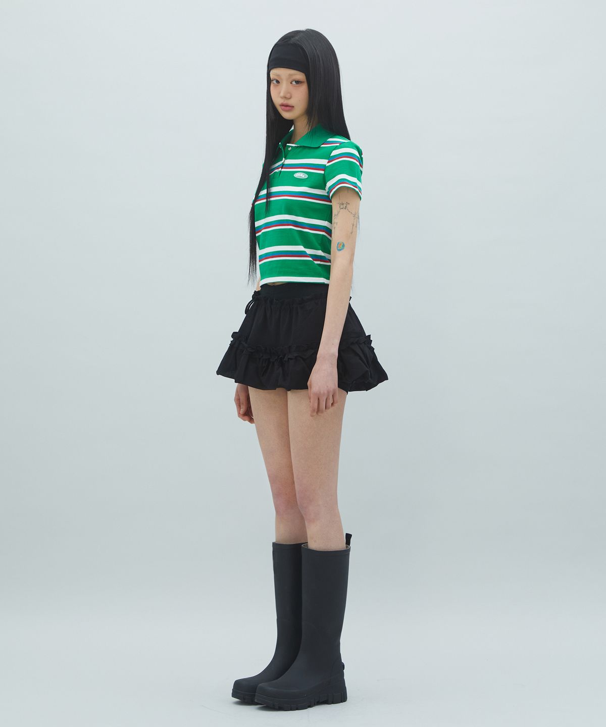 라라폭스(LALAFOX) STRIPED COLLAR T-SHIRT 스트라이프 카라 티셔츠 GREEN BR2CH002