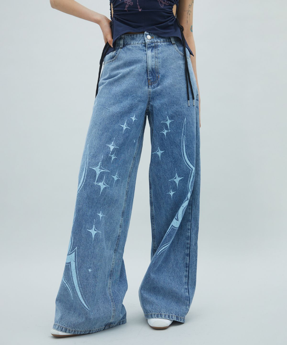 라라폭스(LALAFOX) TWINKLE WIDE DENIM PANTS 프린팅 청바지 BLUE BR2DP003