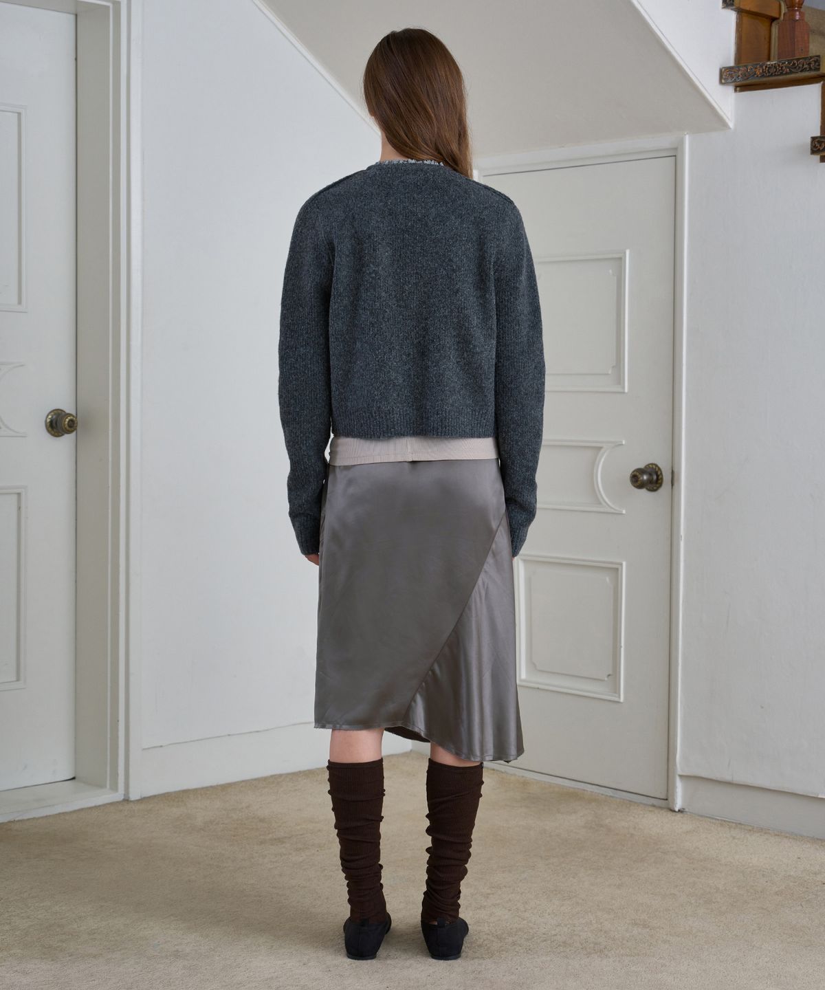 시메트릭 퍼센트(SYMMETRICPERCENT) Asymmetric Satin Skirt / Charcoal