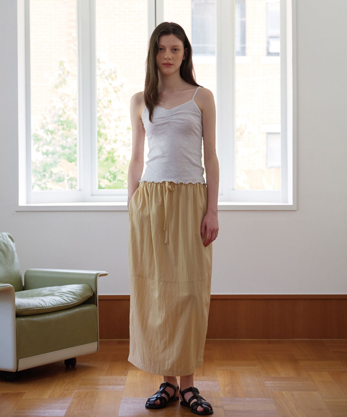 벗튼(BUT'TON) Banding Midi Skirt (Butter)