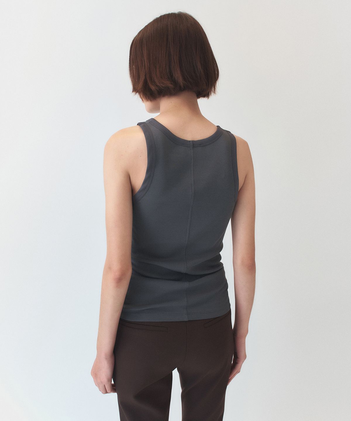 시메트릭 퍼센트(SYMMETRICPERCENT) Chiffon Rib Jersey Sleeveless / Charcoal