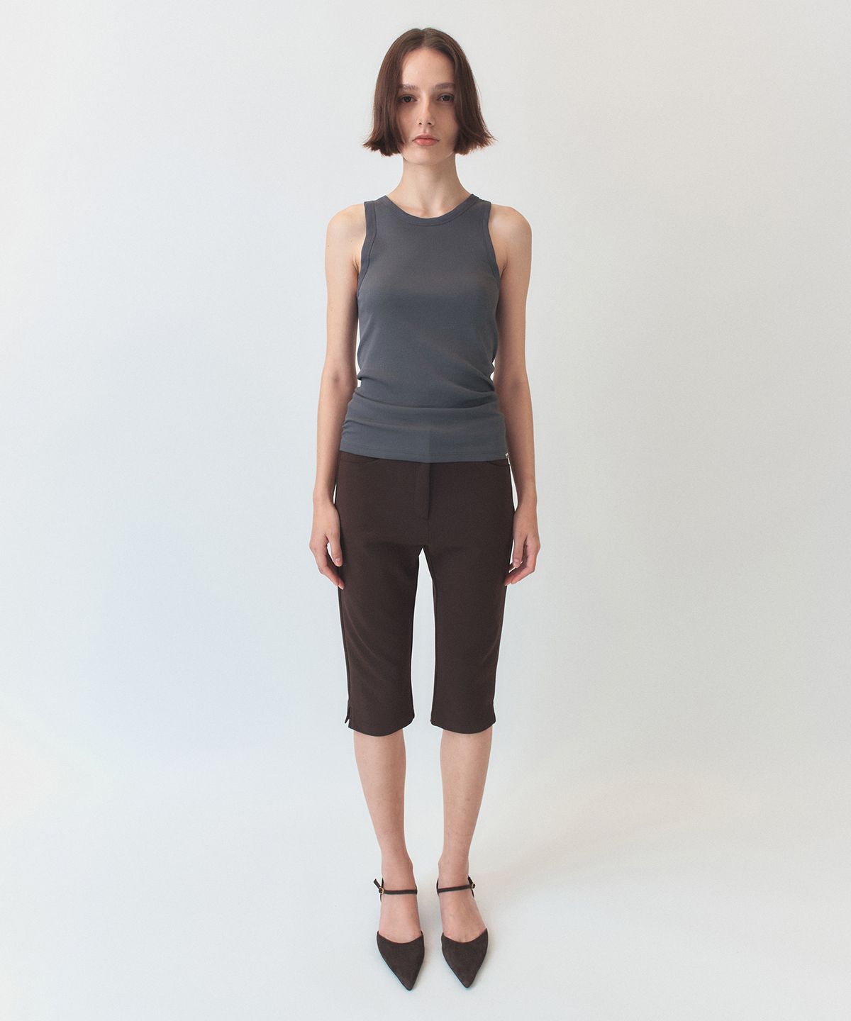시메트릭 퍼센트(SYMMETRICPERCENT) Chiffon Rib Jersey Sleeveless / Charcoal