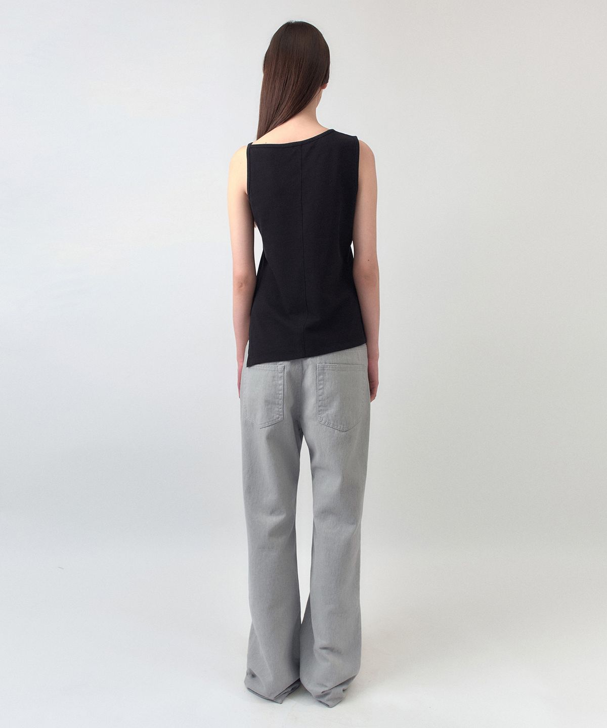 시메트릭 퍼센트(SYMMETRICPERCENT) Cotton Linen Unbalanced Top / Black