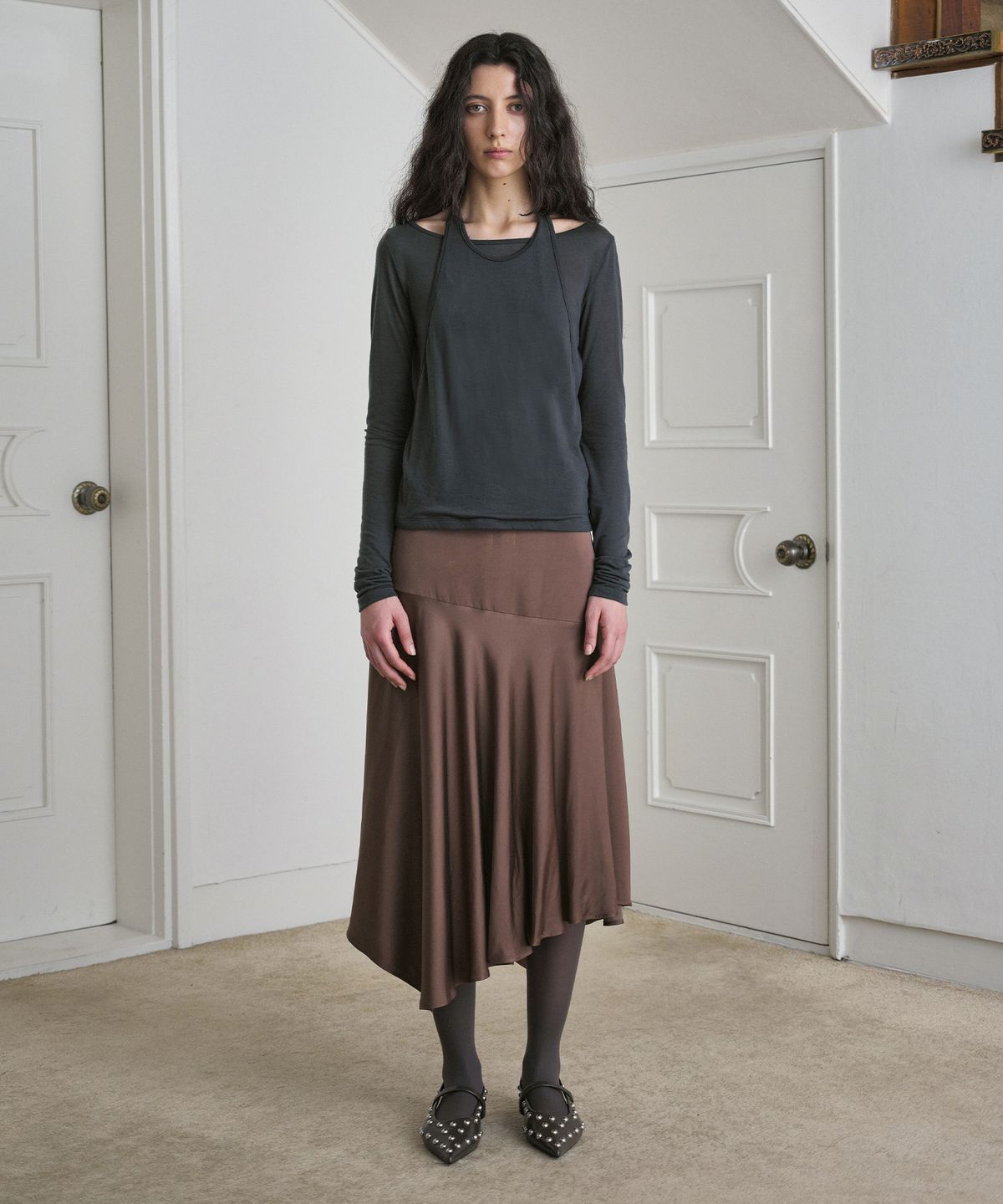 시메트릭 퍼센트(SYMMETRICPERCENT) Halter Layered Long Sleeve / Charcoal