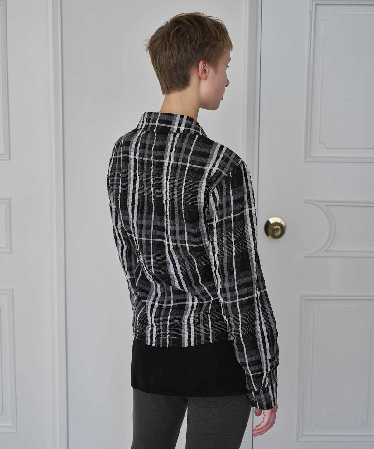 시메트릭 퍼센트(SYMMETRICPERCENT) Crinkle Check Shirt / Black