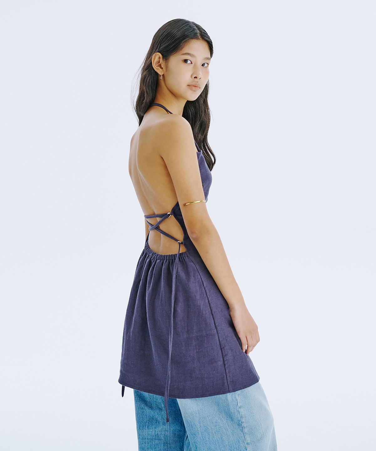분더캄머(WNDERKAMMER) Strap Mini Dress_Navy