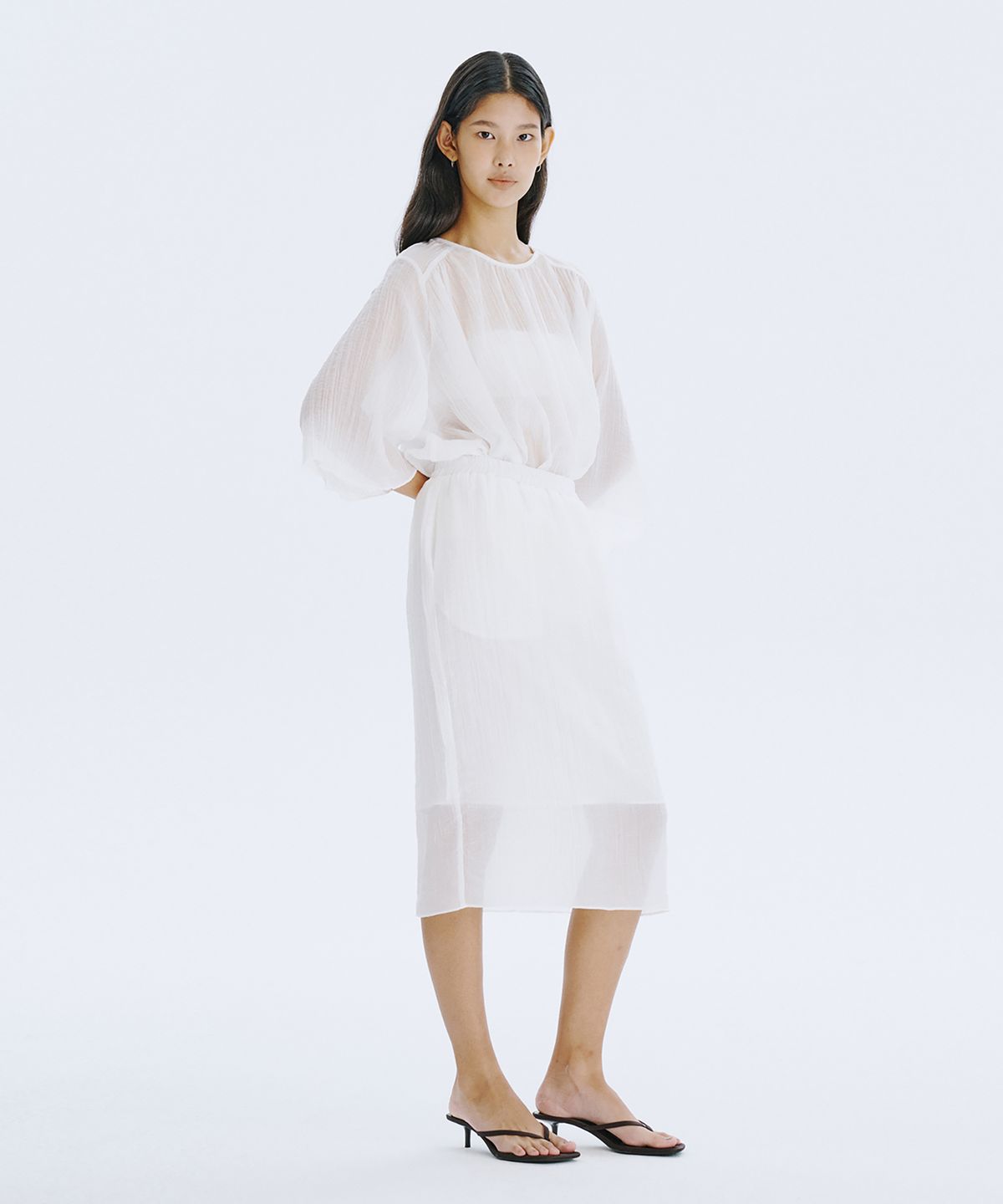 분더캄머(WNDERKAMMER) Sheer Banding Skirt_White