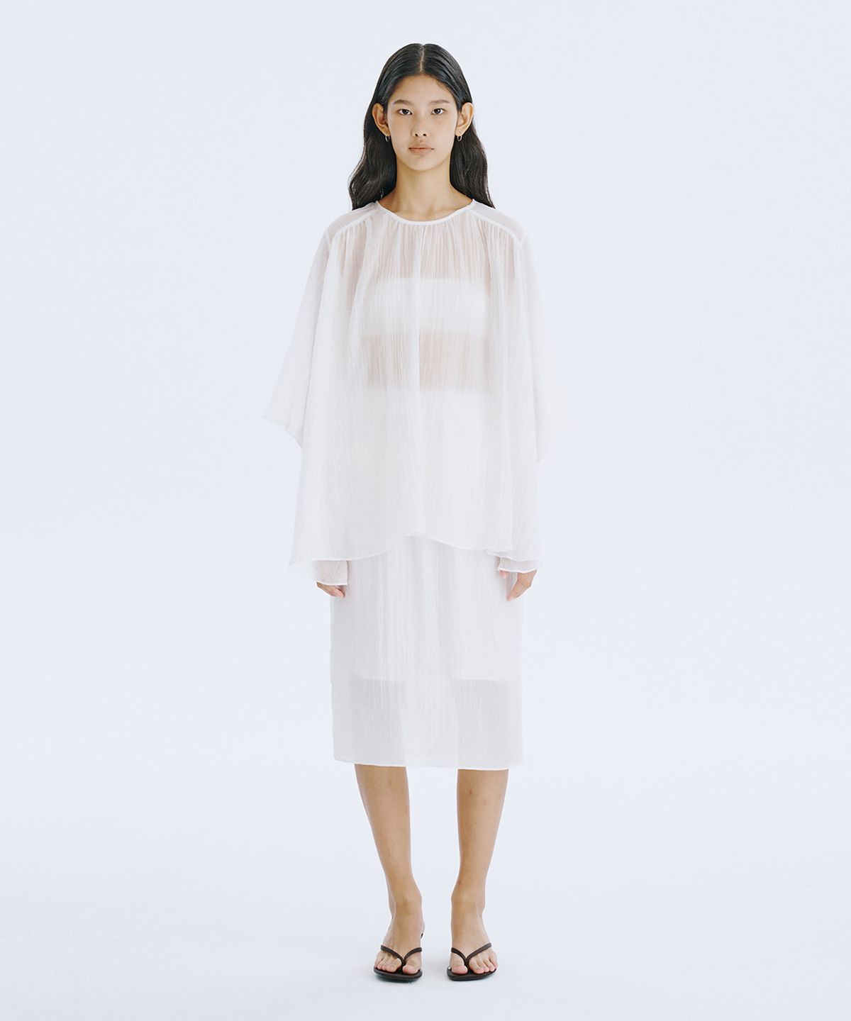 분더캄머(WNDERKAMMER) Sheer Banding Skirt_White