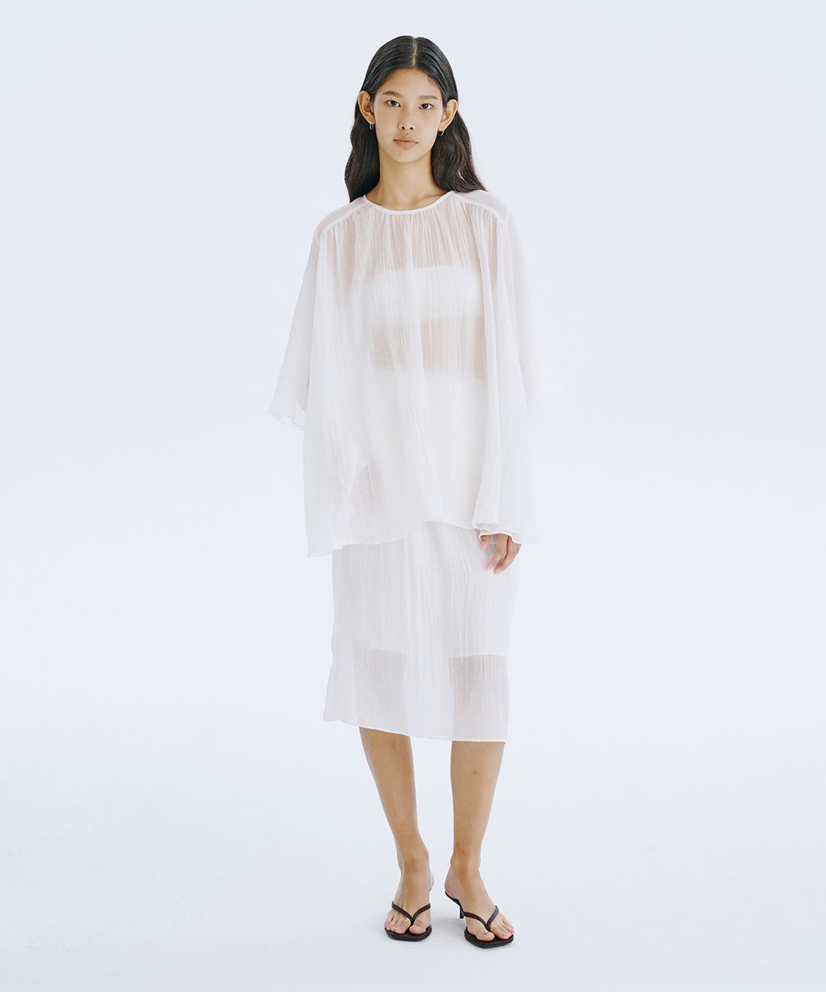 분더캄머(WNDERKAMMER) Sheer Banding Skirt_White