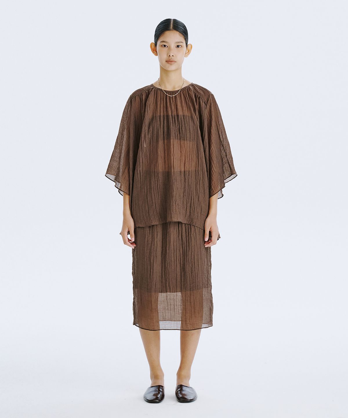 분더캄머(WNDERKAMMER) Plisse Blouse_Brown