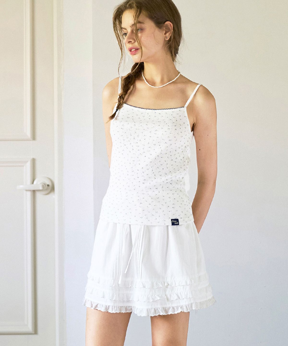 슬로우롤리(SLOWLOLLI) Tiered frill pintuck mini skirt - Ivory