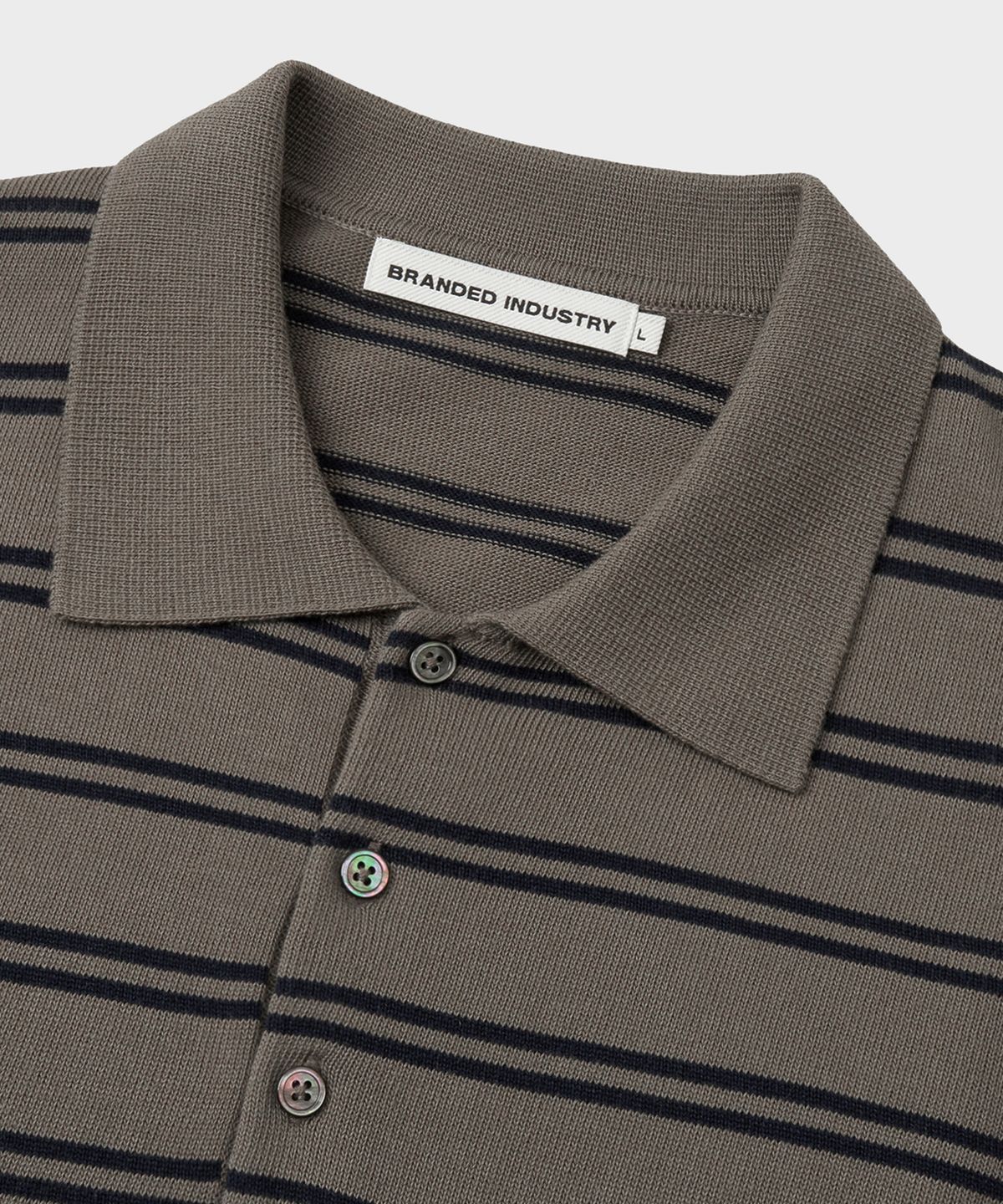 브랜디드(BRANDED) HARD TWIST EASY POLO KNIT [TAUPE GRAY STRIPE]