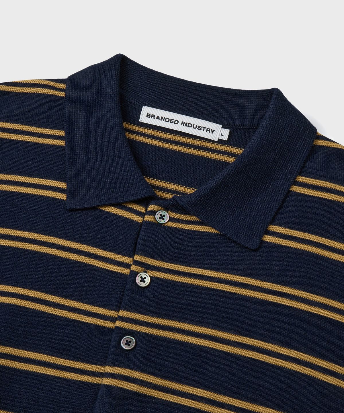 브랜디드(BRANDED) HARD TWIST EASY POLO KNIT [NAVY YELLOW STRIPE]