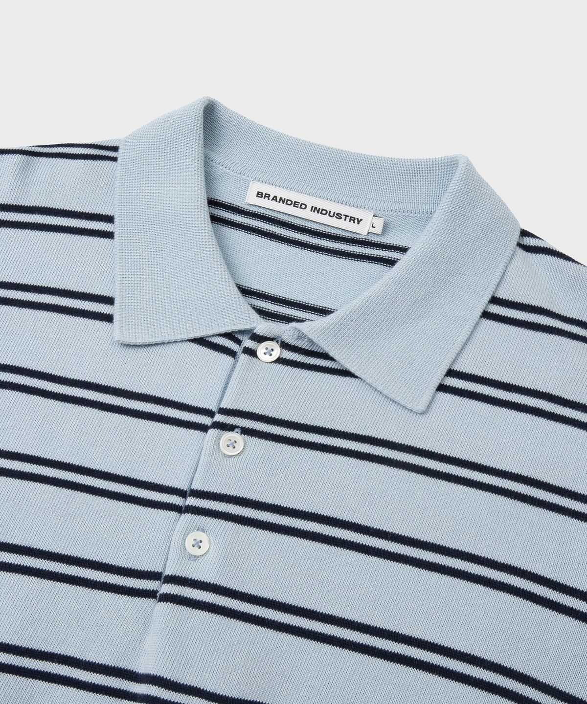 브랜디드(BRANDED) HARD TWIST EASY POLO KNIT [SKY BLUE STRIPE]
