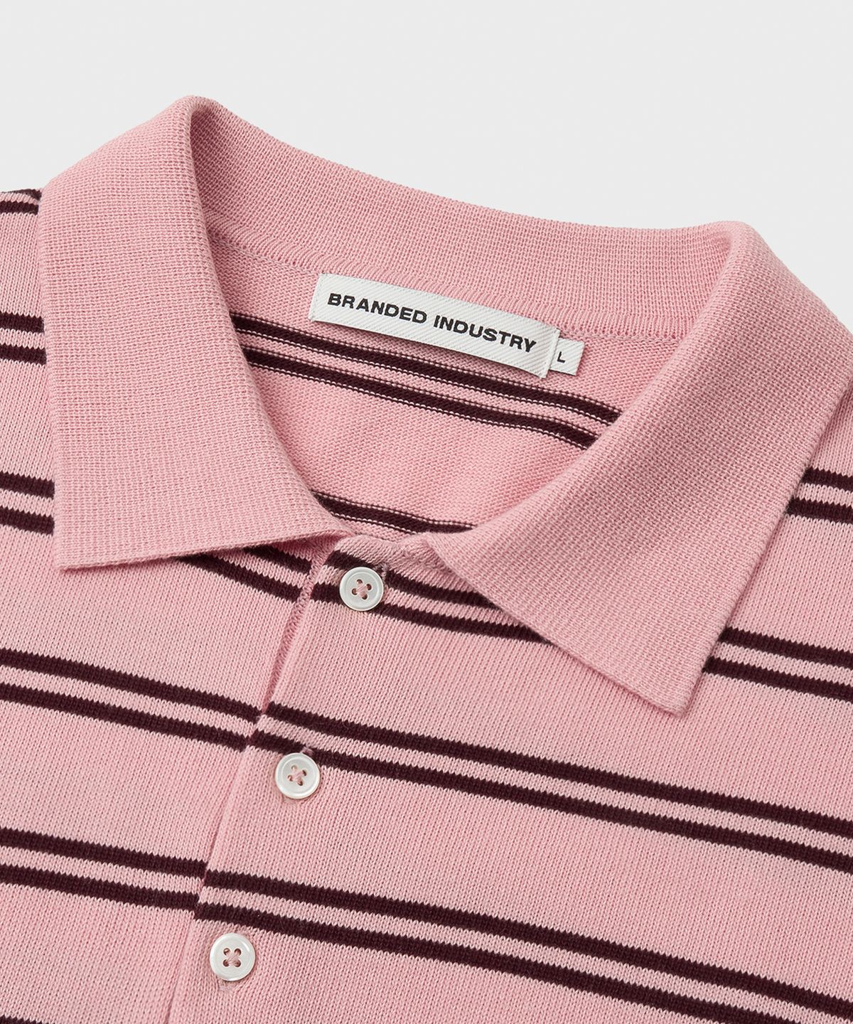 브랜디드(BRANDED) HARD TWIST EASY POLO KNIT [LIGHT PINK STRIPE]