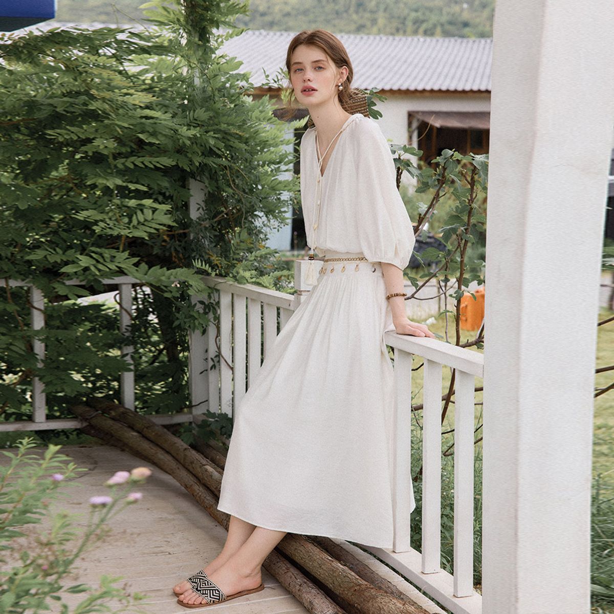 웬스데이딜라잇(WEDNESDAY DELIGHT) WD_Vacation lantern sleeve dress
