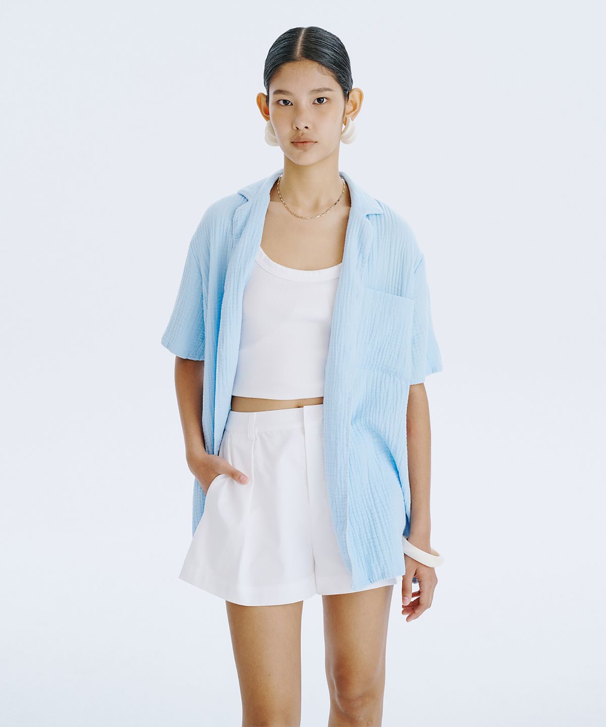 분더캄머(WNDERKAMMER) SWAN half shirt_Light Blue