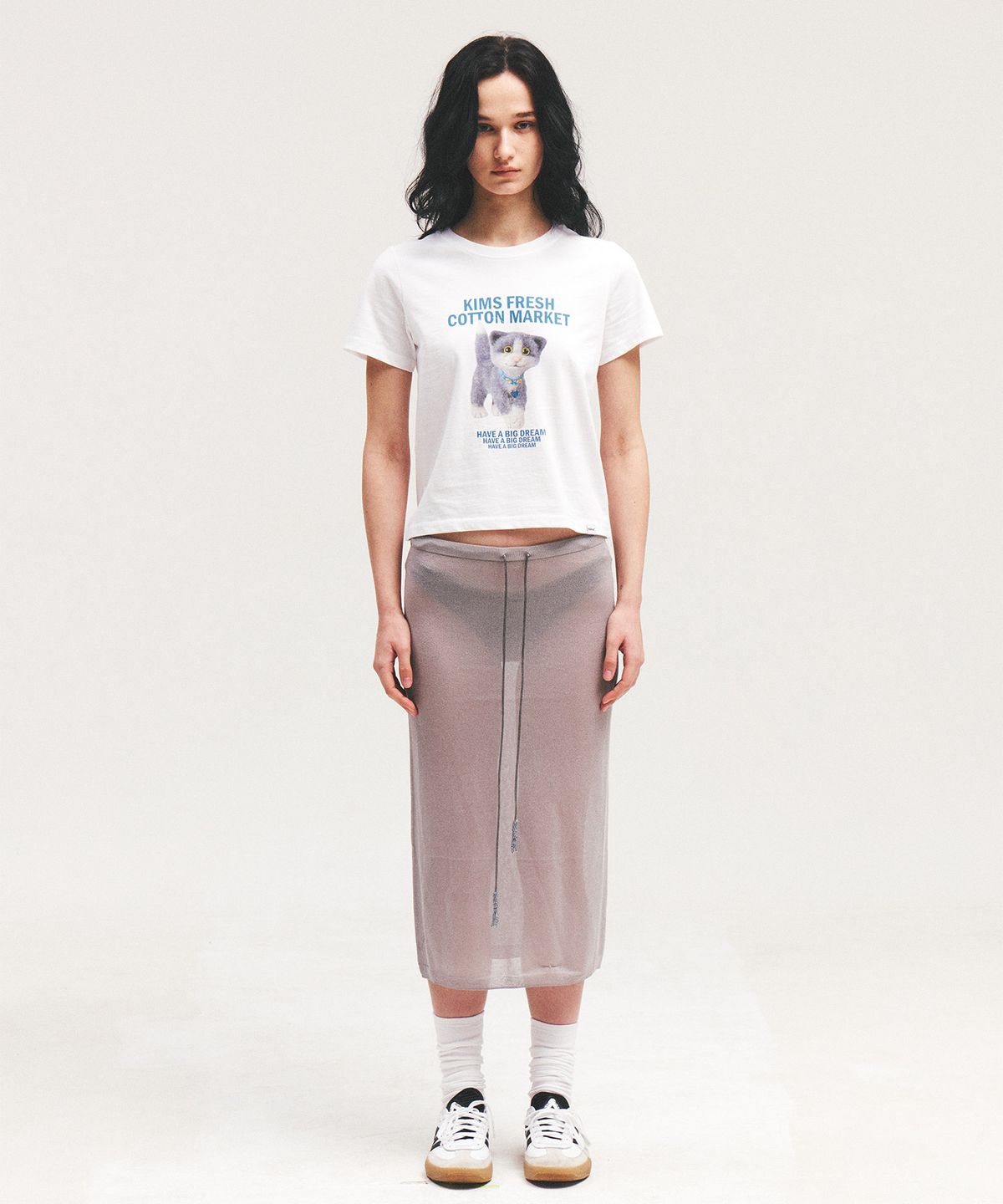 킴스 프레시 코튼 마켓(KIMS FRESH COTTON MARKET) (Unisex) Mad Eyes Cat Tee White