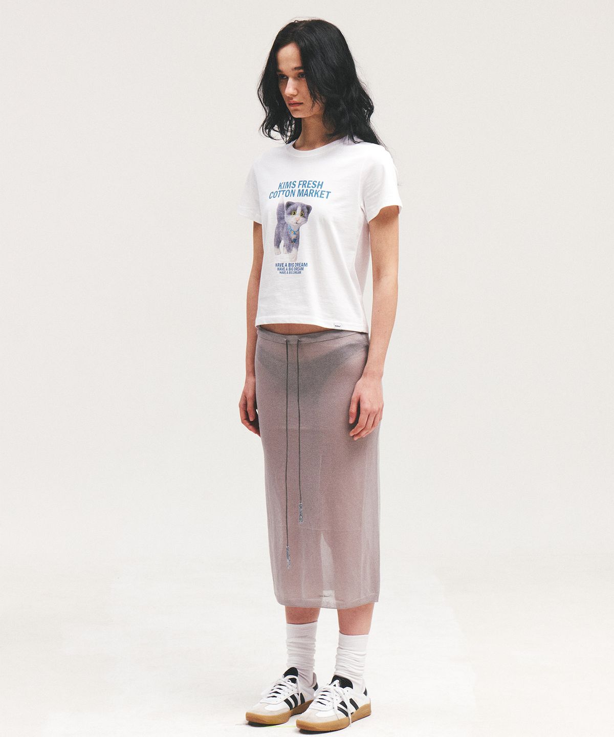 킴스 프레시 코튼 마켓(KIMS FRESH COTTON MARKET) (Unisex) Mad Eyes Cat Tee White