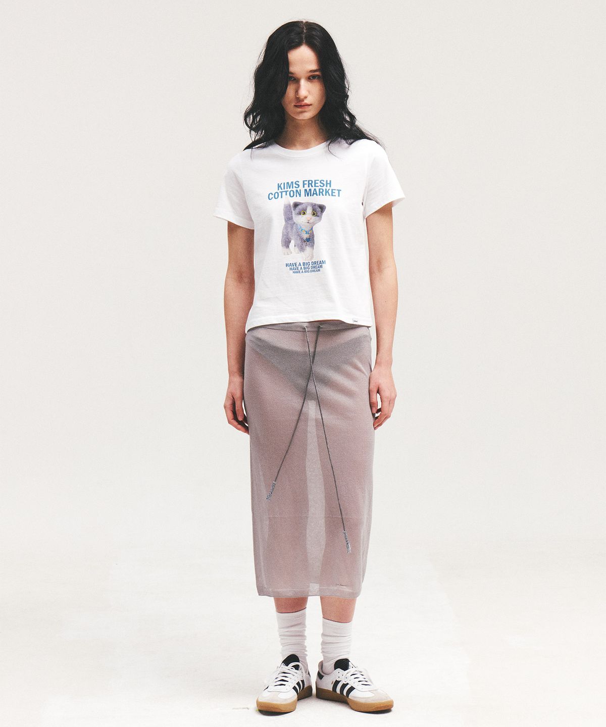 킴스 프레시 코튼 마켓(KIMS FRESH COTTON MARKET) (Unisex) Mad Eyes Cat Tee White