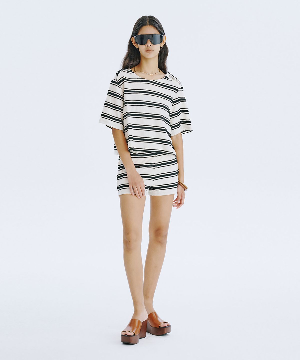 분더캄머(WNDERKAMMER) Stripe Jacquard Knit Shorts_Cream
