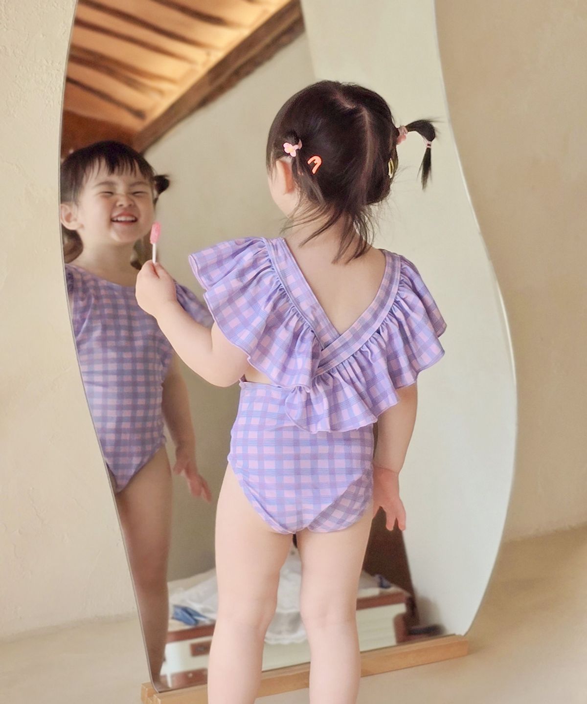 아카시아봉봉(ACACIABONGBONG) 프릴 원피스 아기수영복 + 모자SET