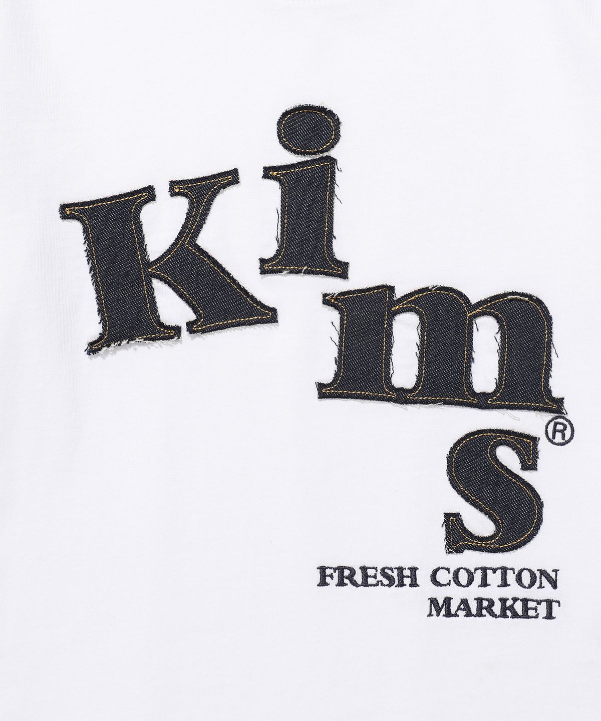 킴스 프레시 코튼 마켓(KIMS FRESH COTTON MARKET) Messy Denim Applique Tee White