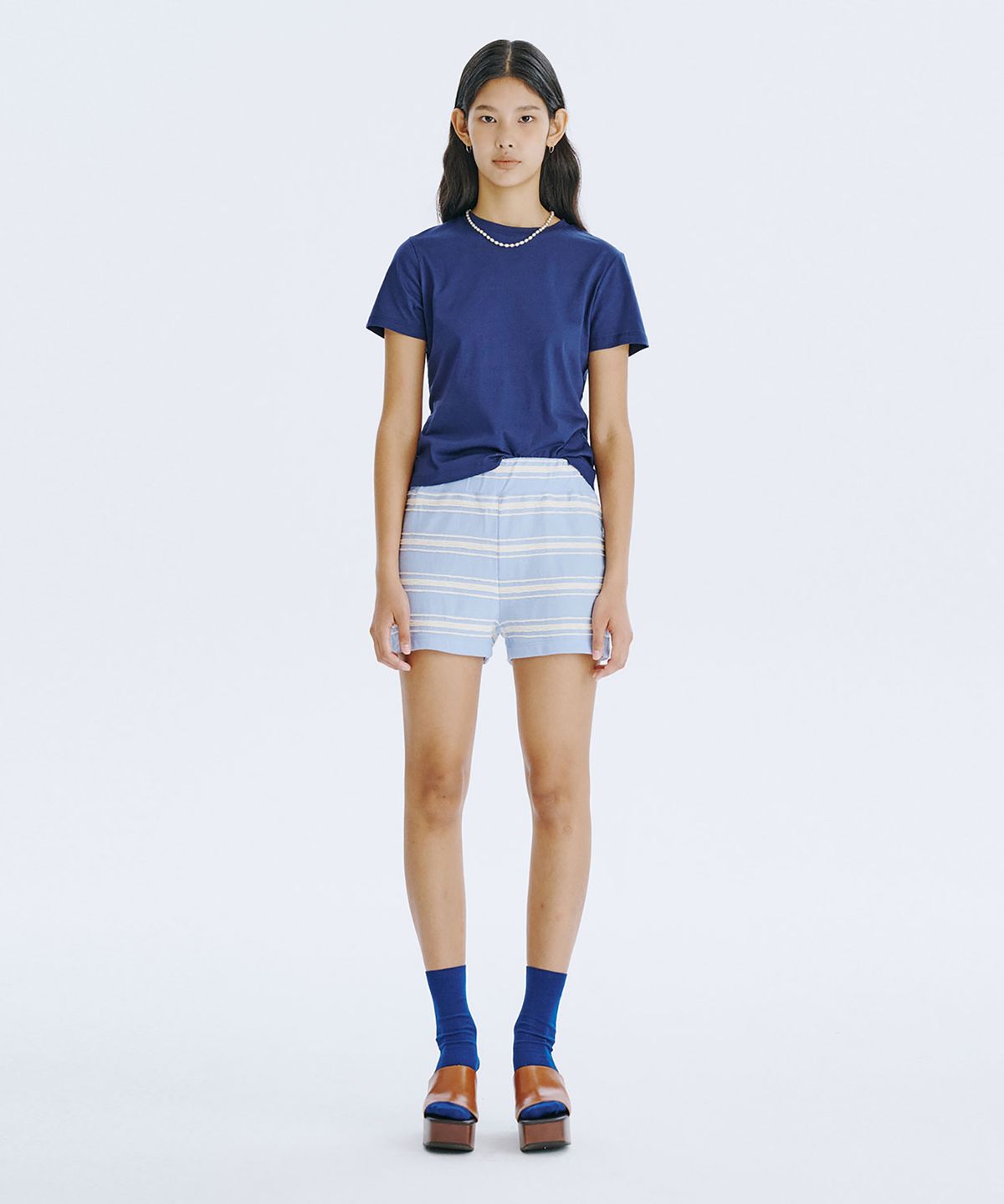 분더캄머(WNDERKAMMER) Stripe Jacquard Knit Shorts_Light Blue