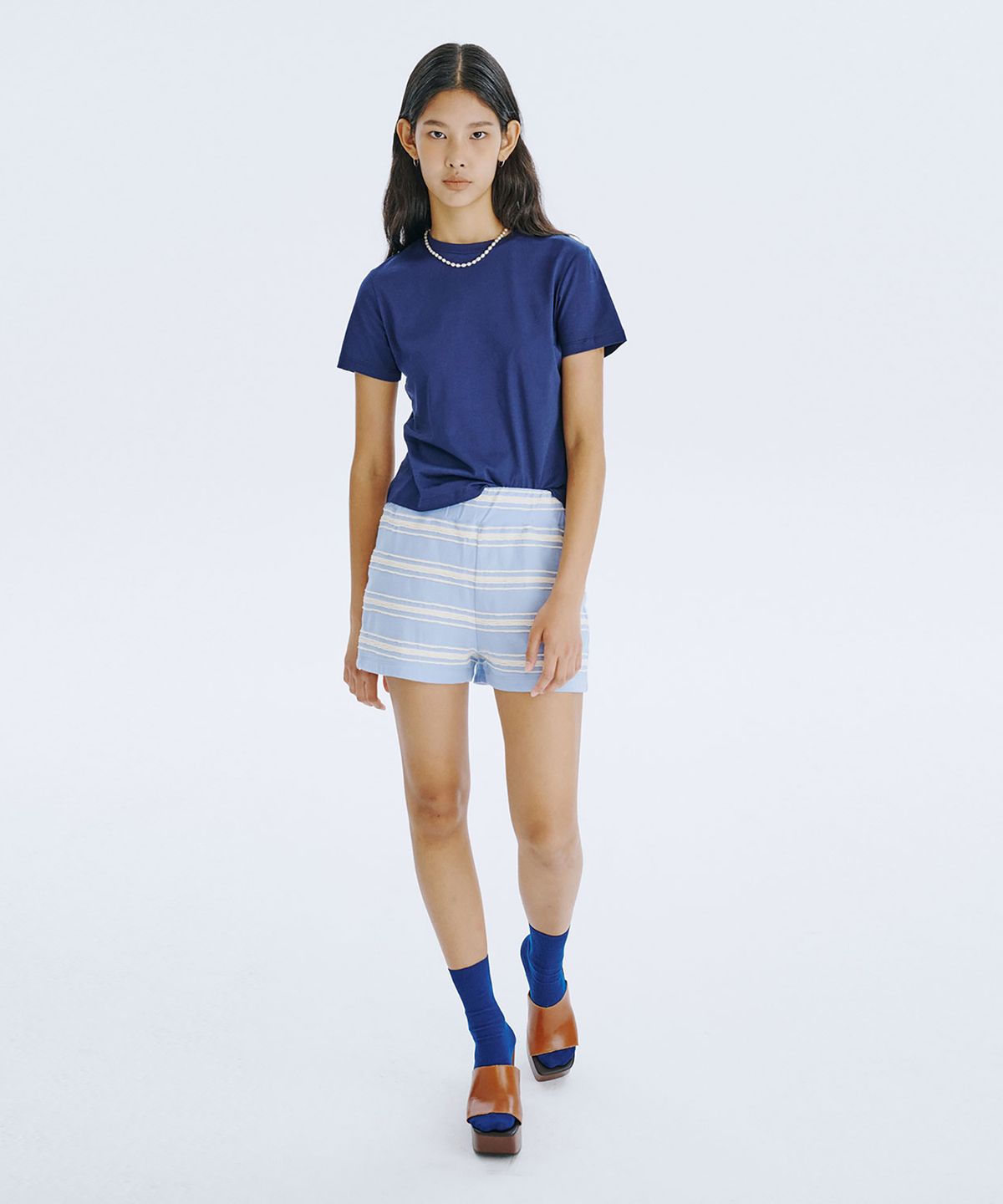분더캄머(WNDERKAMMER) Stripe Jacquard Knit Shorts_Light Blue