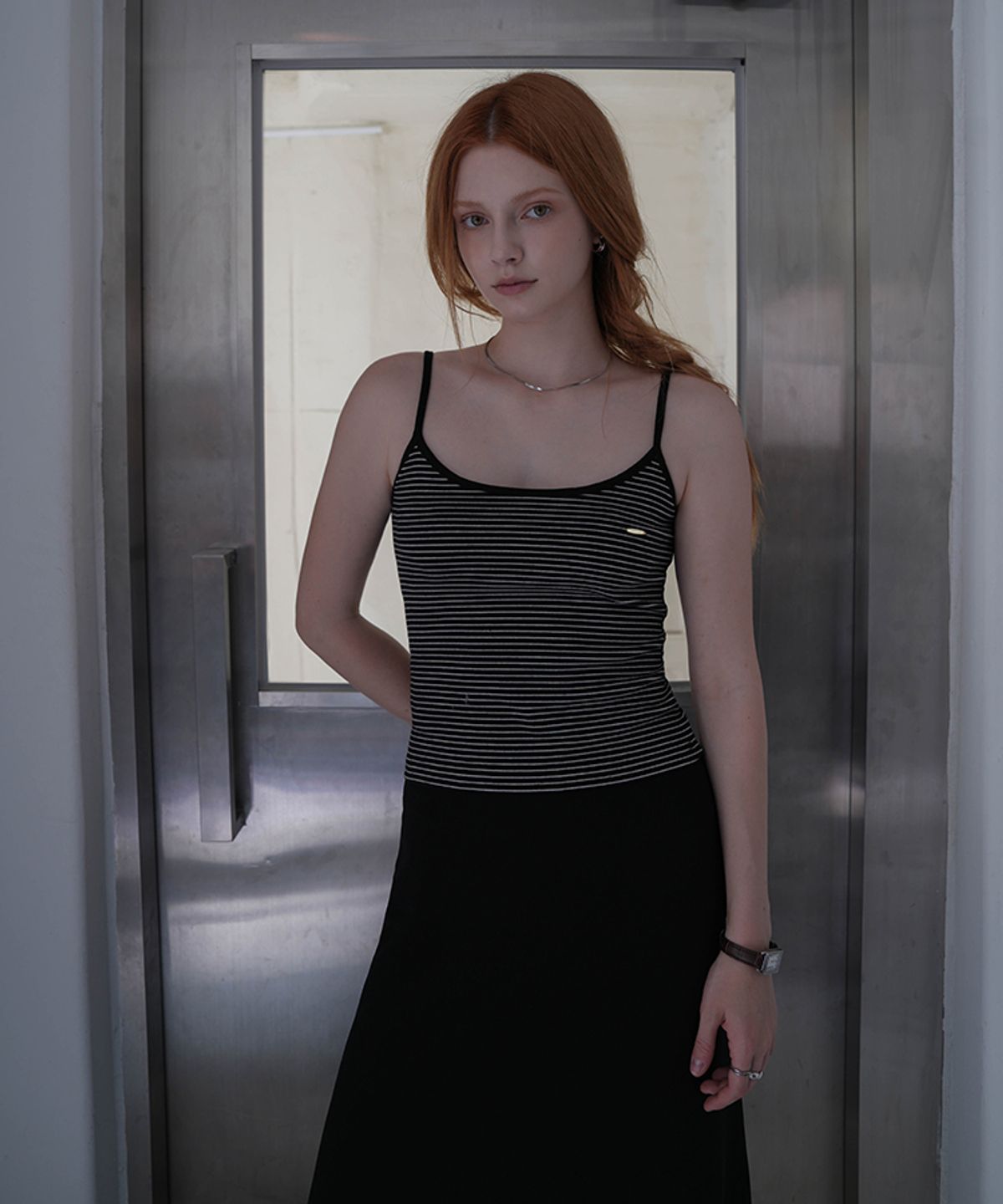 드헤베(DEHEVE) Soft Stripe Sleeveless [Black]