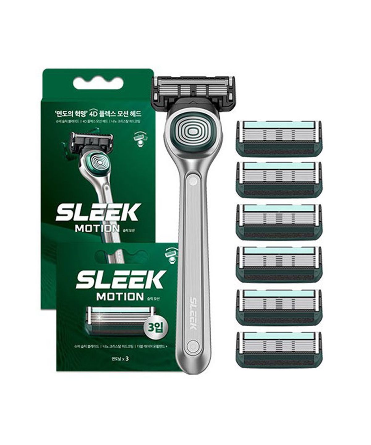 슬릭(SLEEK) 모션 면도세트(면도기+ 면도날 총7입)+증정(리유저블백)