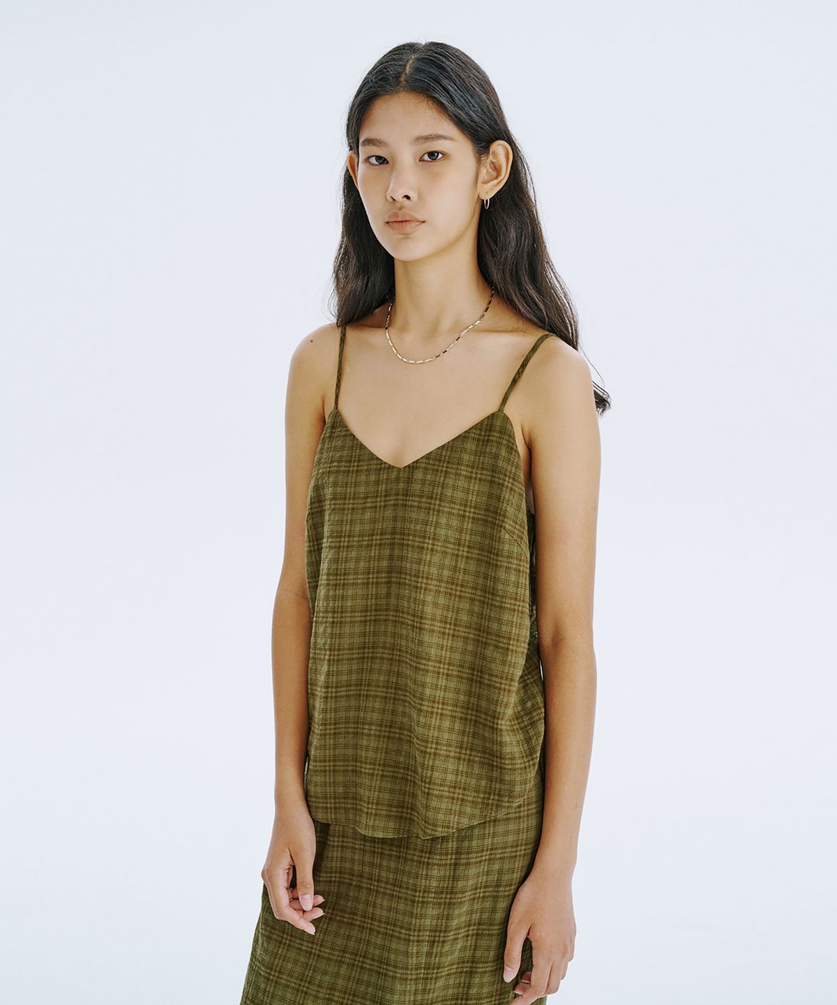 분더캄머(WNDERKAMMER) Check Sleeveless Top_Khaki