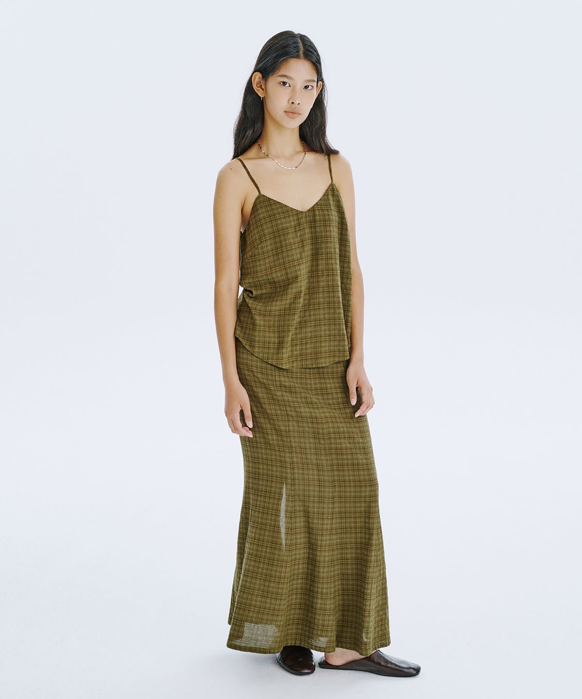 분더캄머(WNDERKAMMER) Check Sleeveless Top_Khaki